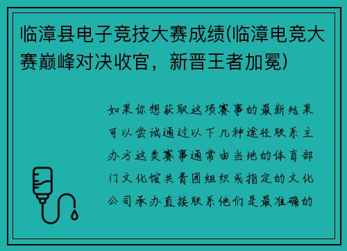 临漳县电子竞技大赛成绩(临漳电竞大赛巅峰对决收官，新晋王者加冕)